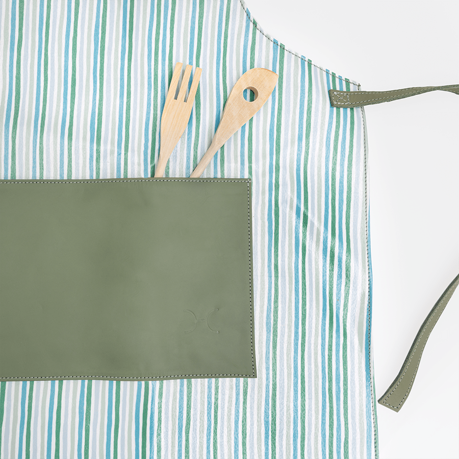 Apron | Laminated Fabric with Genuine Leather Pouch Kitchen Apron by Thandana