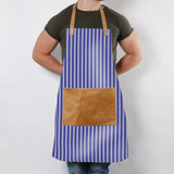 Apron | Laminated Fabric with Genuine Leather Pouch Linear - Jet Kitchen Apron by Thandana