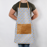 Apron | Laminated Fabric with Genuine Leather Pouch Nova - Mist Kitchen Apron by Thandana