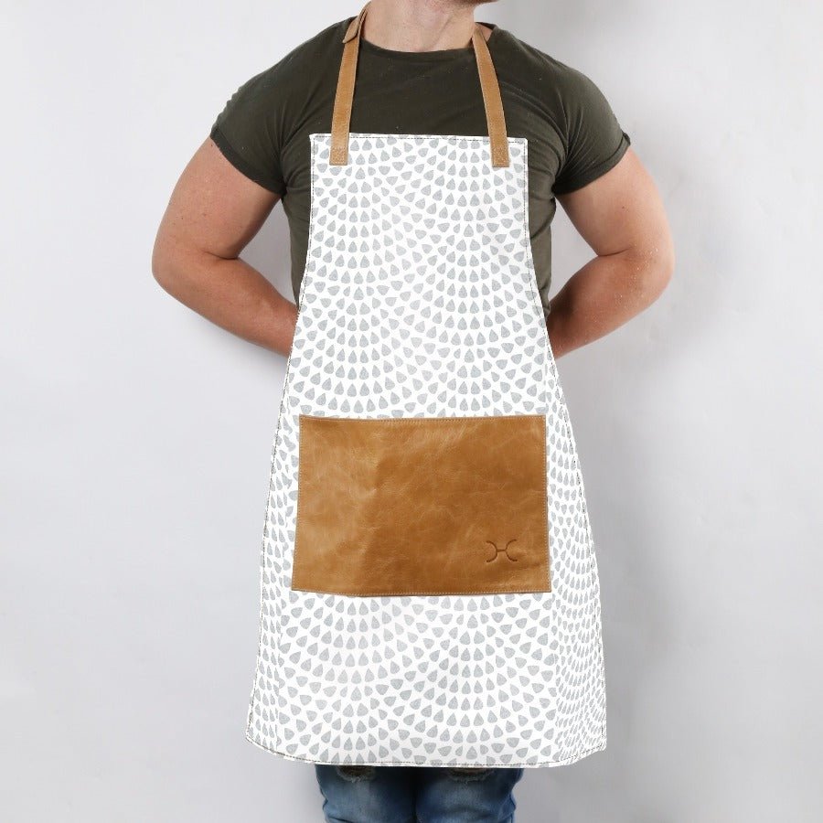 Apron | Laminated Fabric with Genuine Leather Pouch Scale Away with me - Moonstruck Kitchen Apron by Thandana