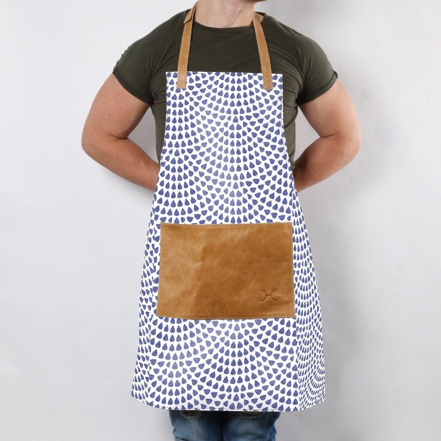 Apron | Laminated Fabric with Genuine Leather Pouch Scale Away with me - Dazzling Blue Kitchen Apron by Thandana