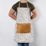 Apron | Laminated Fabric with Genuine Leather Pouch Seeds - White Kitchen Apron by Thandana