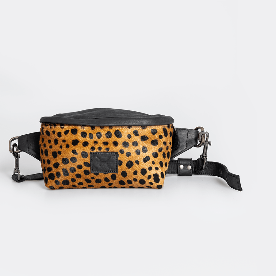 Ari Bumbag | Faux Fur Genuine Leather Black Leather - Cheetah Beige Handbag by Thandana
