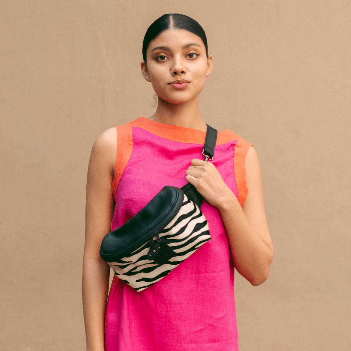 Ari Bumbag | Faux Fur Genuine Leather Black Leather - Zebra Print Handbag by Thandana