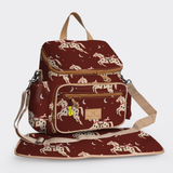 Baby Changing Backpack | Laminated Fabric with Genuine Leather Midnight Pony - Cherry / Chunky Zip Nappy Backpack