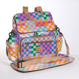 Baby Changing Backpack | Laminated Fabric with Genuine Leather Checker - Preppy / Chunky Zip Nappy Backpack Fabric