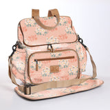 Baby Changing Backpack | Laminated Fabric with Genuine Leather Crazy Daisy - Blush / Chunky Zip Nappy Backpack Fabric