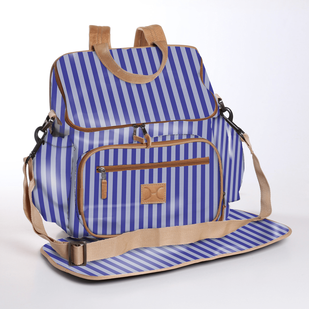 Baby Changing Backpack | Laminated Fabric with Genuine Leather Linear - Jet / Chunky Zip Nappy Backpack Fabric