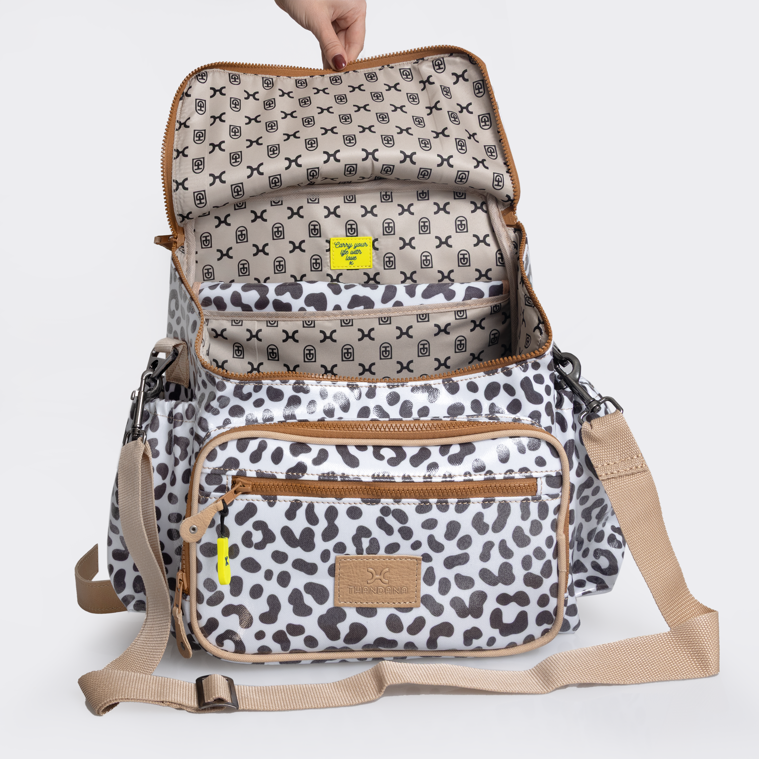 Baby Changing Backpack | Laminated Fabric with Genuine Leather Nappy Backpack Fabric by Thandana