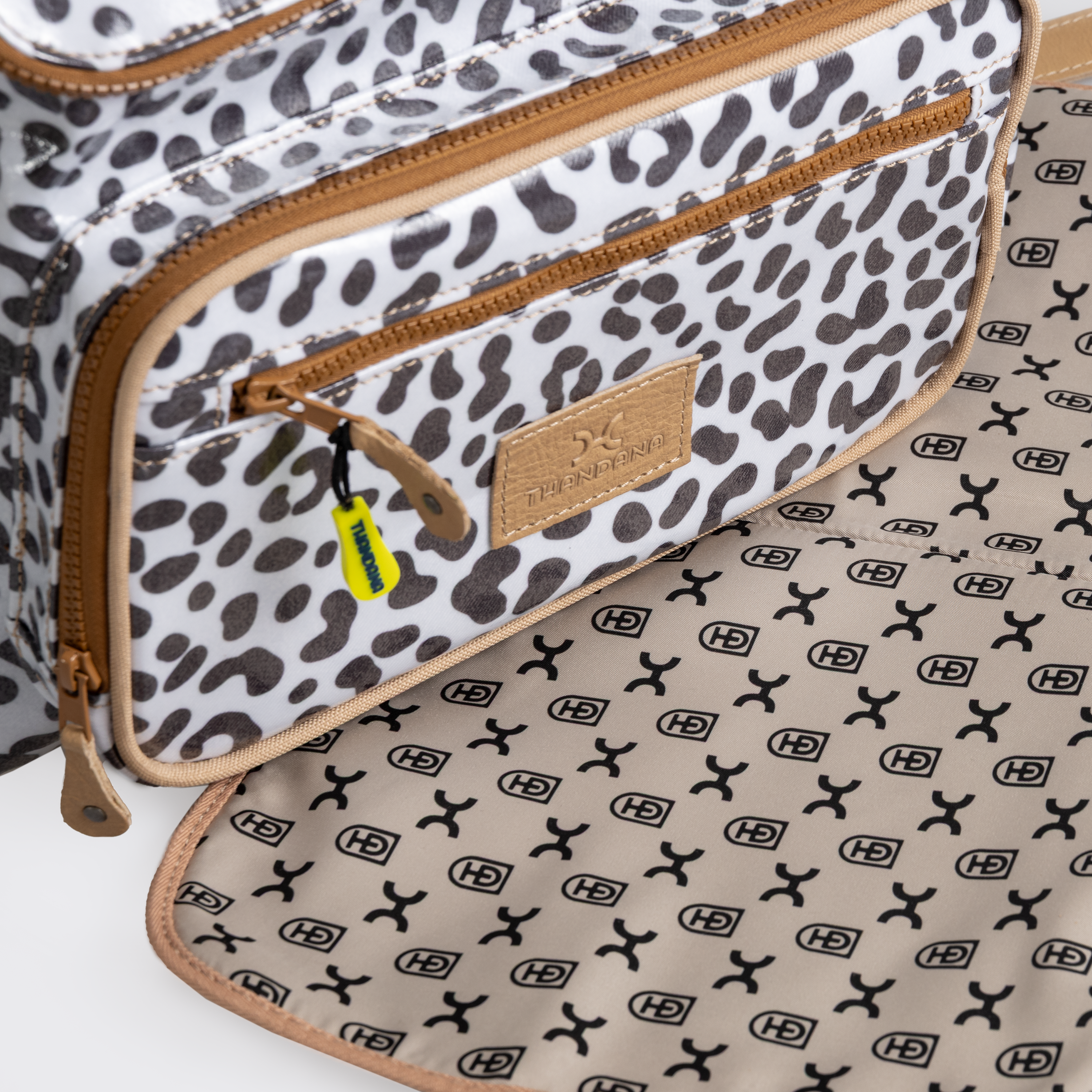 Baby Changing Backpack | Laminated Fabric with Genuine Leather Nappy Backpack Fabric by Thandana