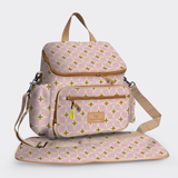 Baby changing backpack | laminated fabric with genuine leather - nova - blush / chunky zip - nappy backpack fabric