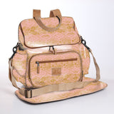 Baby Changing Backpack | Laminated Fabric with Genuine Leather Python - Bloom / Chunky Zip Nappy Backpack Fabric