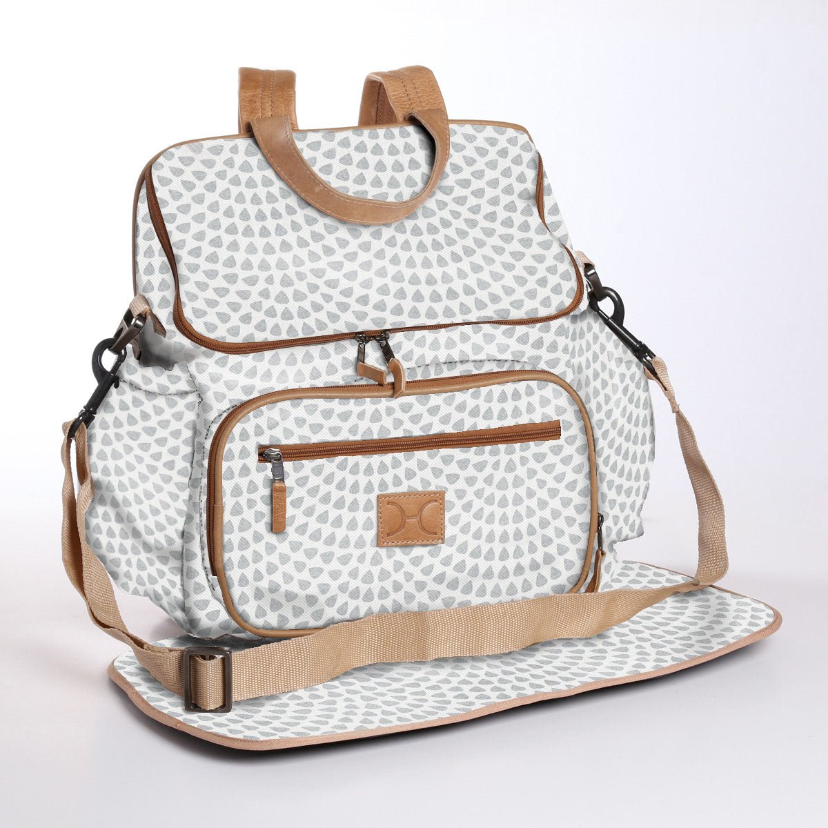 Baby Changing Backpack | Laminated Fabric with Genuine Leather Scale Away with me - Moonstruck / Chunky Zip Nappy