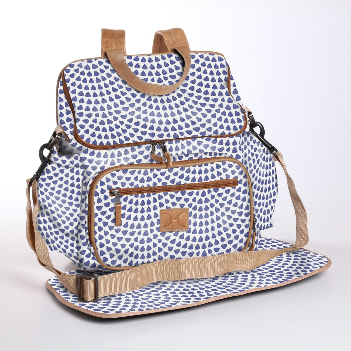 Baby Changing Backpack | Laminated Fabric with Genuine Leather Scale Away with me - Dazzling Blue / Chunky Zip Nappy