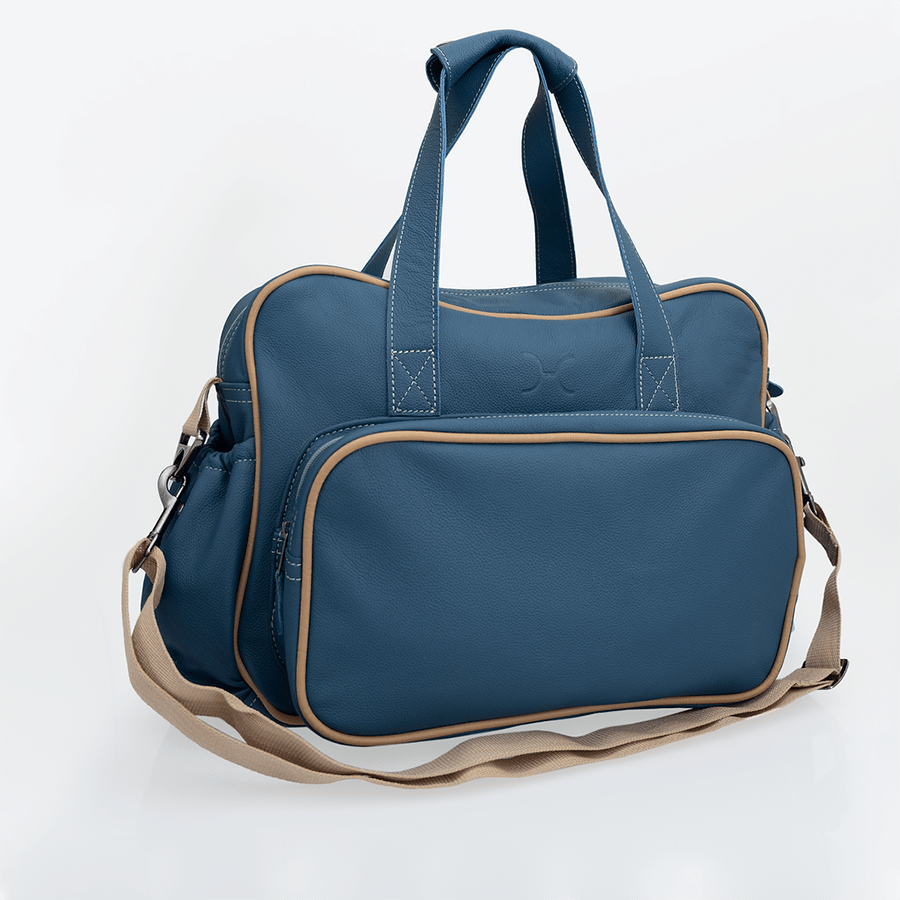 Baby Changing Bag | Genuine Leather Aqua Leather Nappy Bag by Thandana