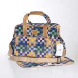 Baby Changing Bag | Laminated Fabric with Genuine Leather Checker - Jet / Chunky Zip Nappy Bag Fabric by Thandana