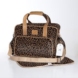 Baby Changing Bag | Laminated Fabric with Genuine Leather Cheetah - Coffee / Chunky Zip Nappy Bag Fabric by Thandana