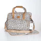 Baby Changing Bag | Laminated Fabric with Genuine Leather Cheetah - White / Chunky Zip Nappy Bag Fabric by Thandana