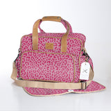 Baby Changing Bag | Laminated Fabric with Genuine Leather Cheetah - Pink / Chunky Zip Nappy Bag Fabric by Thandana