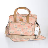 Baby Changing Bag | Laminated Fabric with Genuine Leather Crazy Daisy - Blush / Chunky Zip Nappy Bag Fabric by Thandana