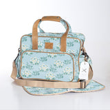 Baby Changing Bag | Laminated Fabric with Genuine Leather Crazy Daisy - Sage / Chunky Zip Nappy Bag Fabric by Thandana