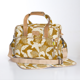 Baby changing bag | laminated fabric with genuine leather - fauna - earth / chunky zip - nappy bag fabric