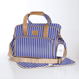 Baby Changing Bag | Laminated Fabric with Genuine Leather Linear - Jet / Chunky Zip Nappy Bag Fabric by Thandana