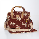 Baby Changing Bag | Laminated Fabric with Genuine Leather Midnight Pony - Cherry / Chunky Zip Nappy Bag Fabric