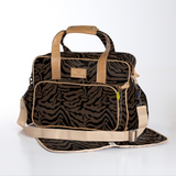 Baby Changing Bag | Laminated Fabric with Genuine Leather Nomad Stripe - Coffee / Chunky Zip Nappy Bag Fabric