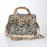 Baby Changing Bag | Laminated Fabric with Genuine Leather Nomad Stripe - Pitch / Chunky Zip Nappy Bag Fabric by Thandana