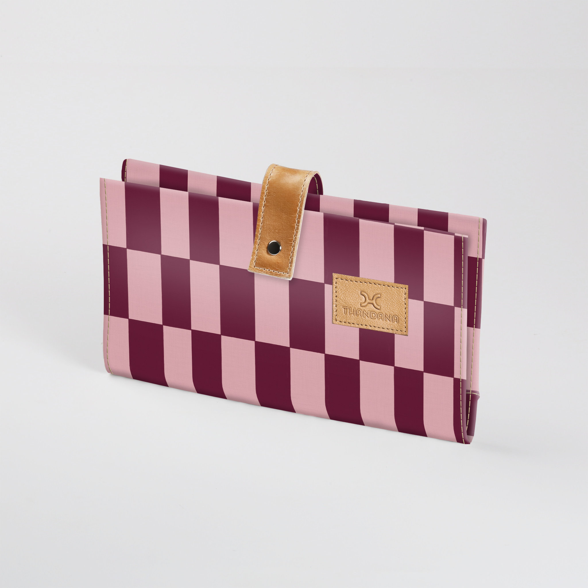 Baby Changing Wallet | Laminated Fabric with Genuine Leather Checkmate - Cherry Nappy Wallet Fabric by Thandana