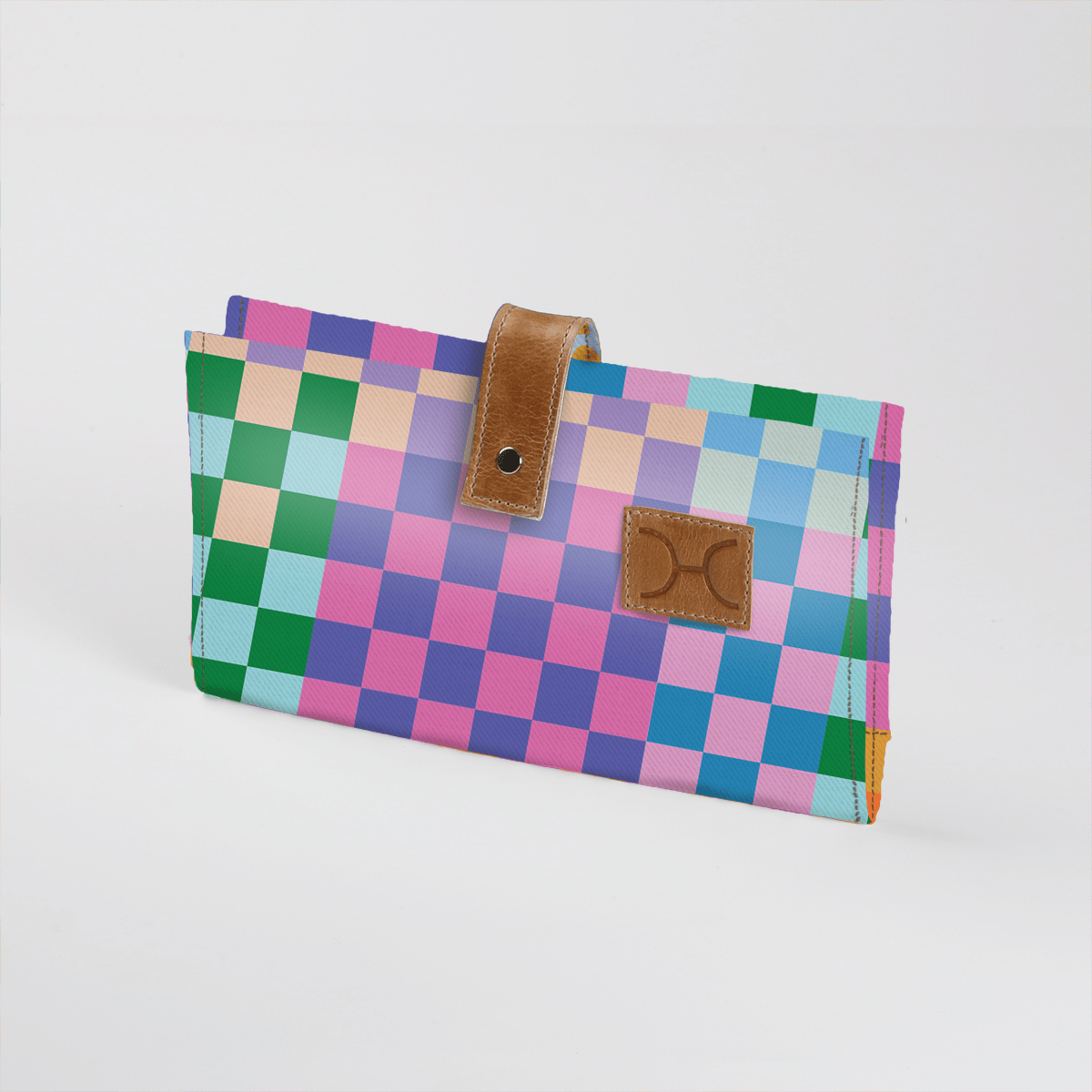 Baby Changing Wallet | Laminated Fabric with Genuine Leather Checker - Preppy Nappy Wallet Fabric by Thandana