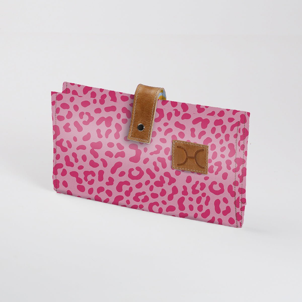 Baby Changing Wallet | Laminated Fabric with Genuine Leather Cheetah - Pink Nappy Wallet Fabric by Thandana