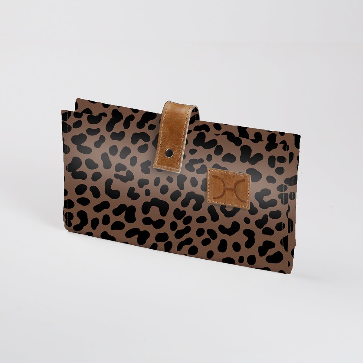 Baby Changing Wallet | Laminated Fabric with Genuine Leather Cheetah - Coffee Nappy Wallet Fabric by Thandana