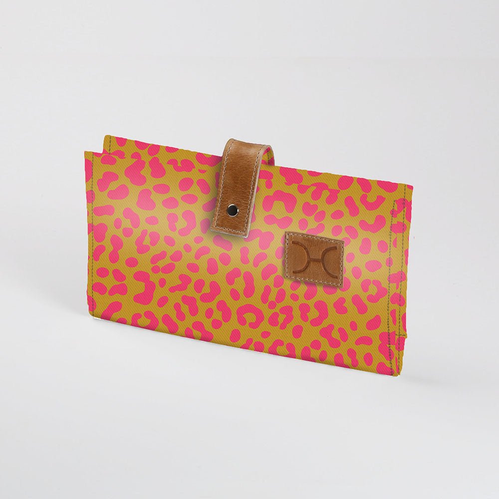 Baby Changing Wallet | Laminated Fabric with Genuine Leather Cheetah - Preppy Nappy Wallet Fabric by Thandana
