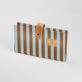 Baby Changing Wallet | Laminated Fabric with Genuine Leather Coastal Stripe - Blue Nappy Wallet Fabric by Thandana