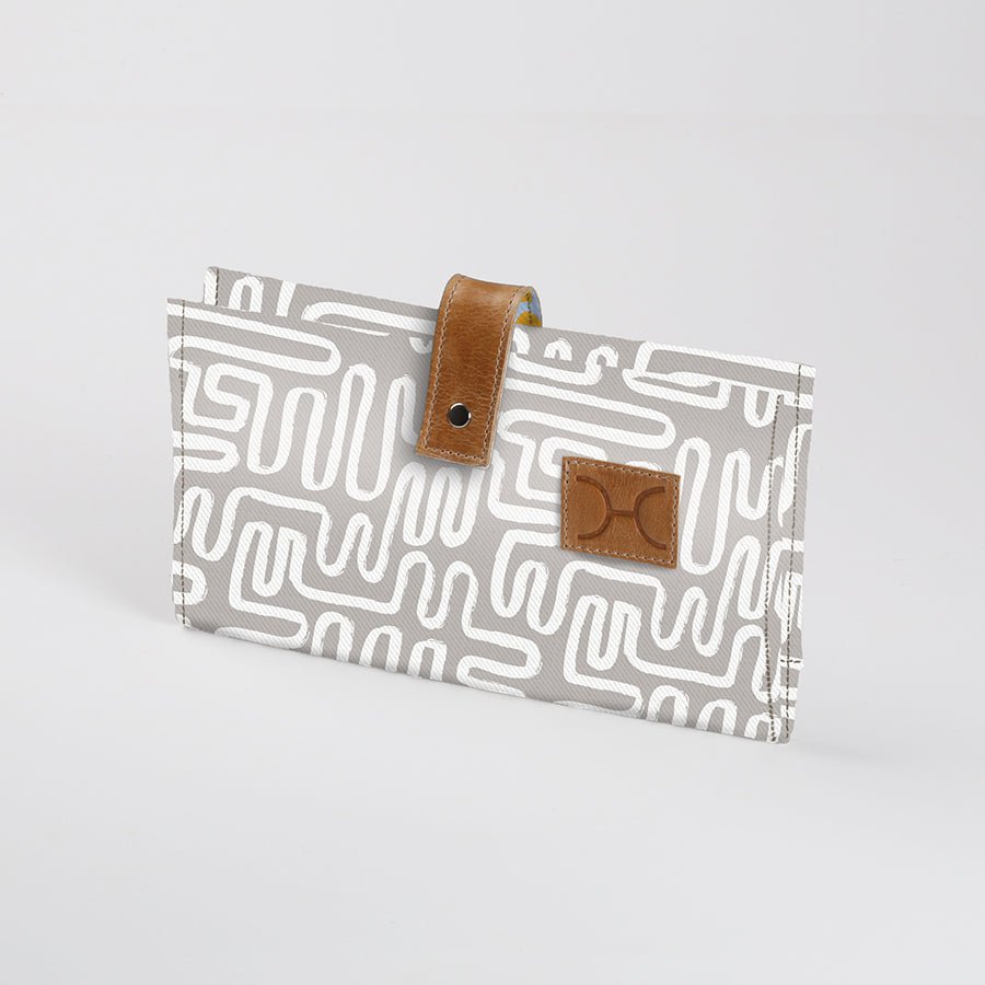 Baby Changing Wallet | Laminated Fabric with Genuine Leather Geo - Moonstruck Nappy Wallet Fabric by Thandana