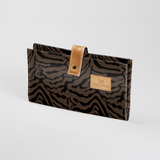 Baby Changing Wallet | Laminated Fabric with Genuine Leather Nomad Stripe - Coffee Nappy Wallet Fabric by Thandana