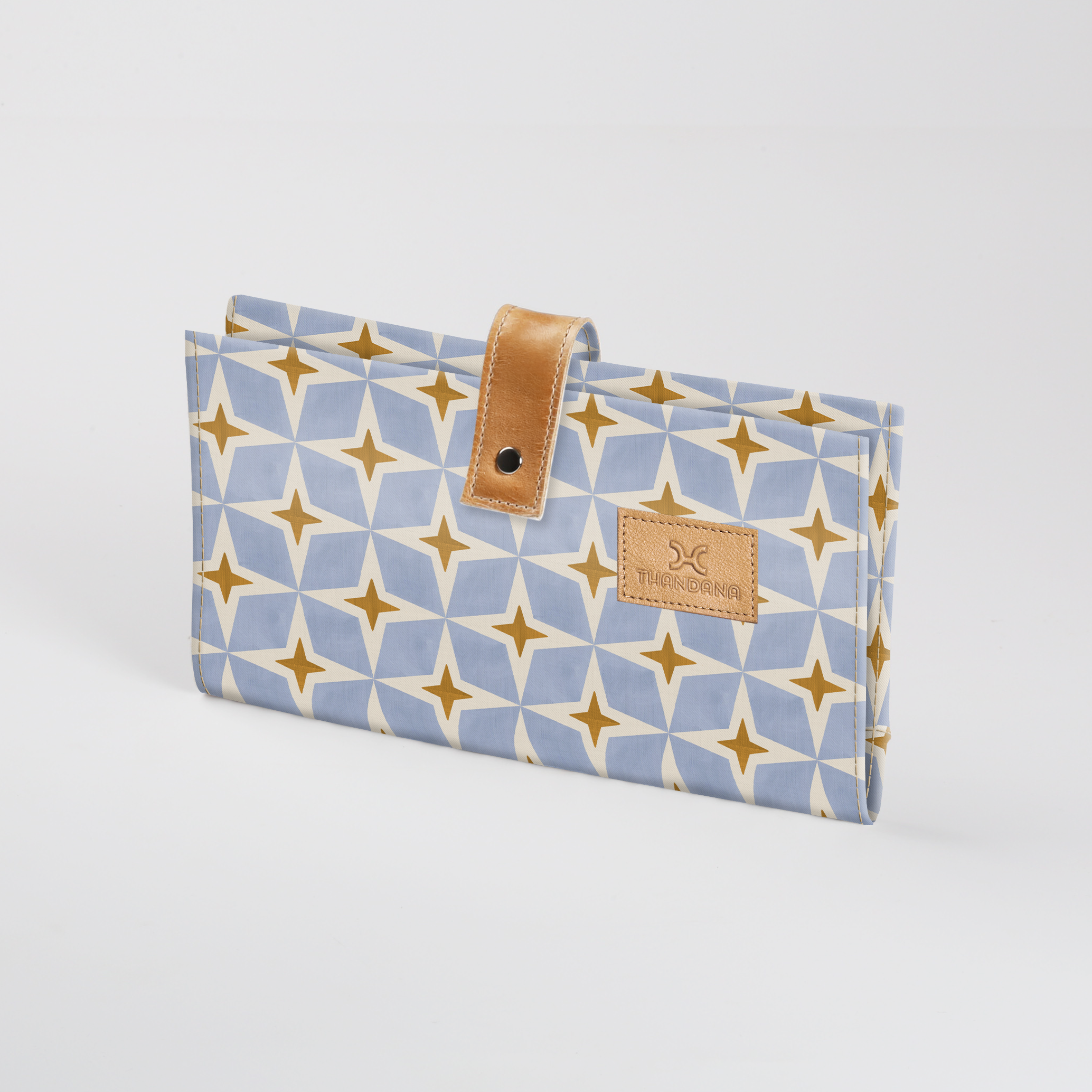 Baby Changing Wallet | Laminated Fabric with Genuine Leather Nova - Mist Nappy Wallet Fabric by Thandana