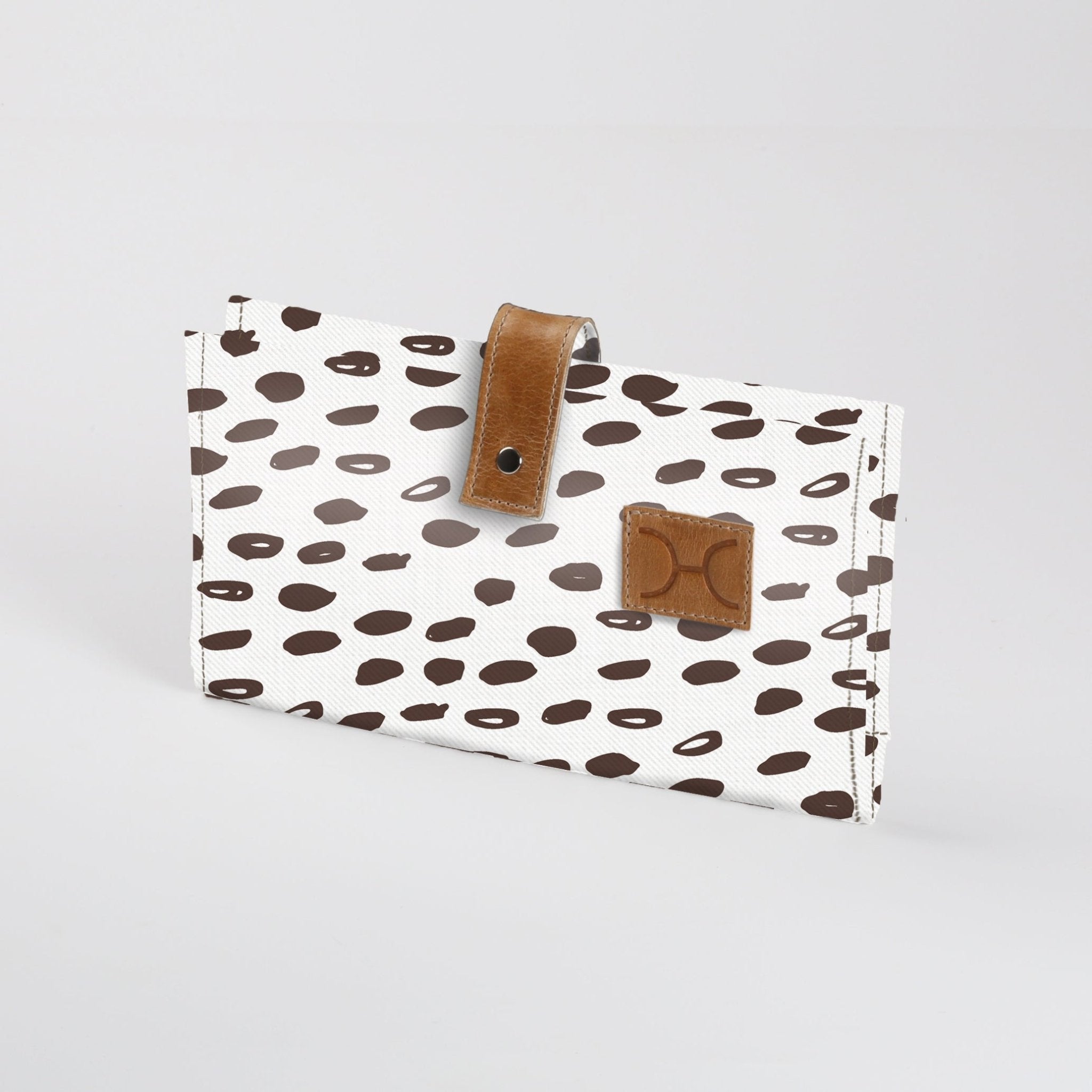 Baby Changing Wallet | Laminated Fabric with Genuine Leather Seeds - White Nappy Wallet Fabric by Thandana