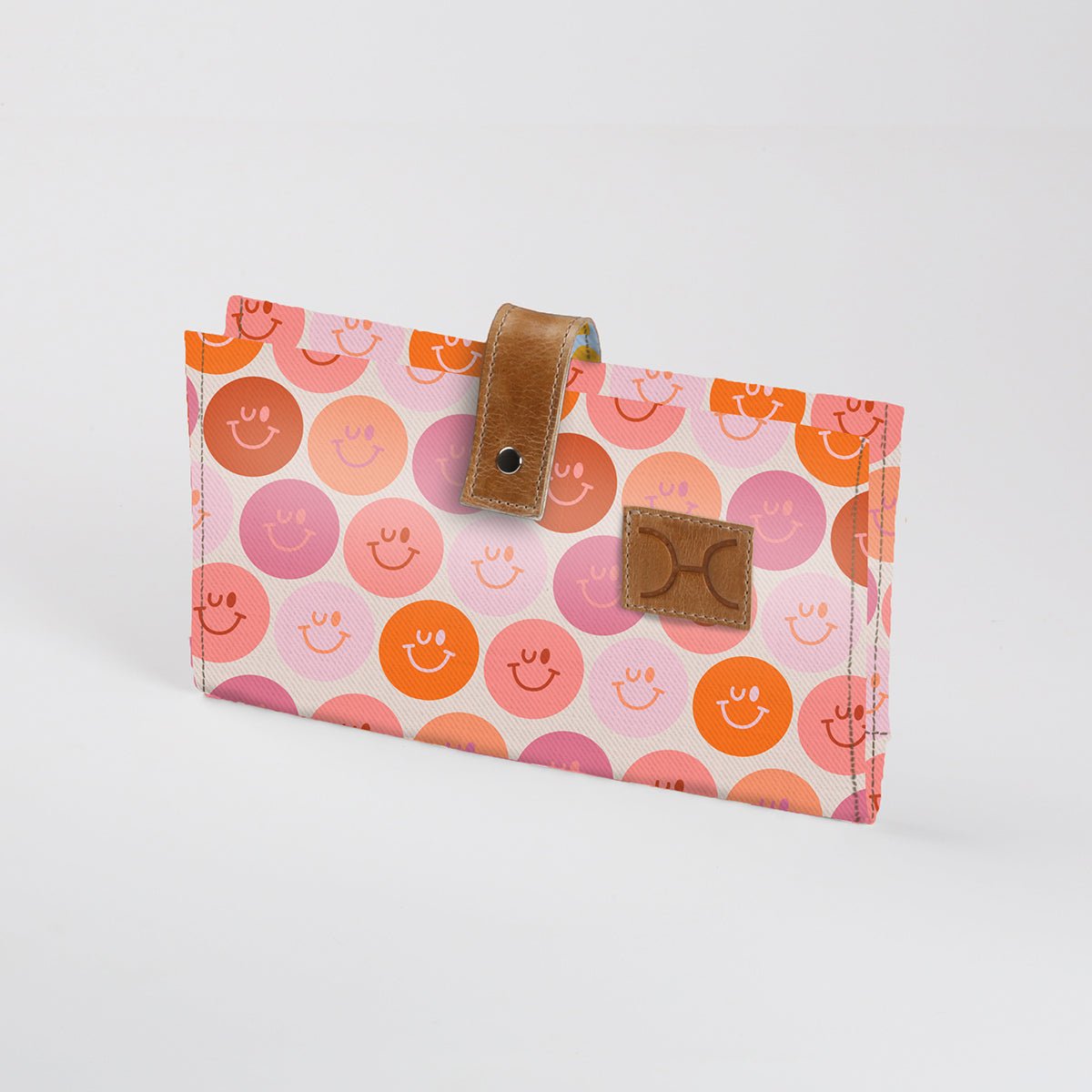 Baby Changing Wallet | Laminated Fabric with Genuine Leather Smiley - Blush Nappy Wallet Fabric by Thandana