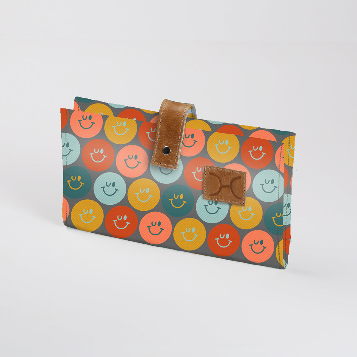 Baby Changing Wallet | Laminated Fabric with Genuine Leather Smiley - Jet Nappy Wallet Fabric by Thandana