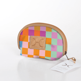Baby Dummy Bag | Laminated Fabric with Genuine Leather Checker - Preppy / Chunky Zip Make Up Fabric Bag by Thandana