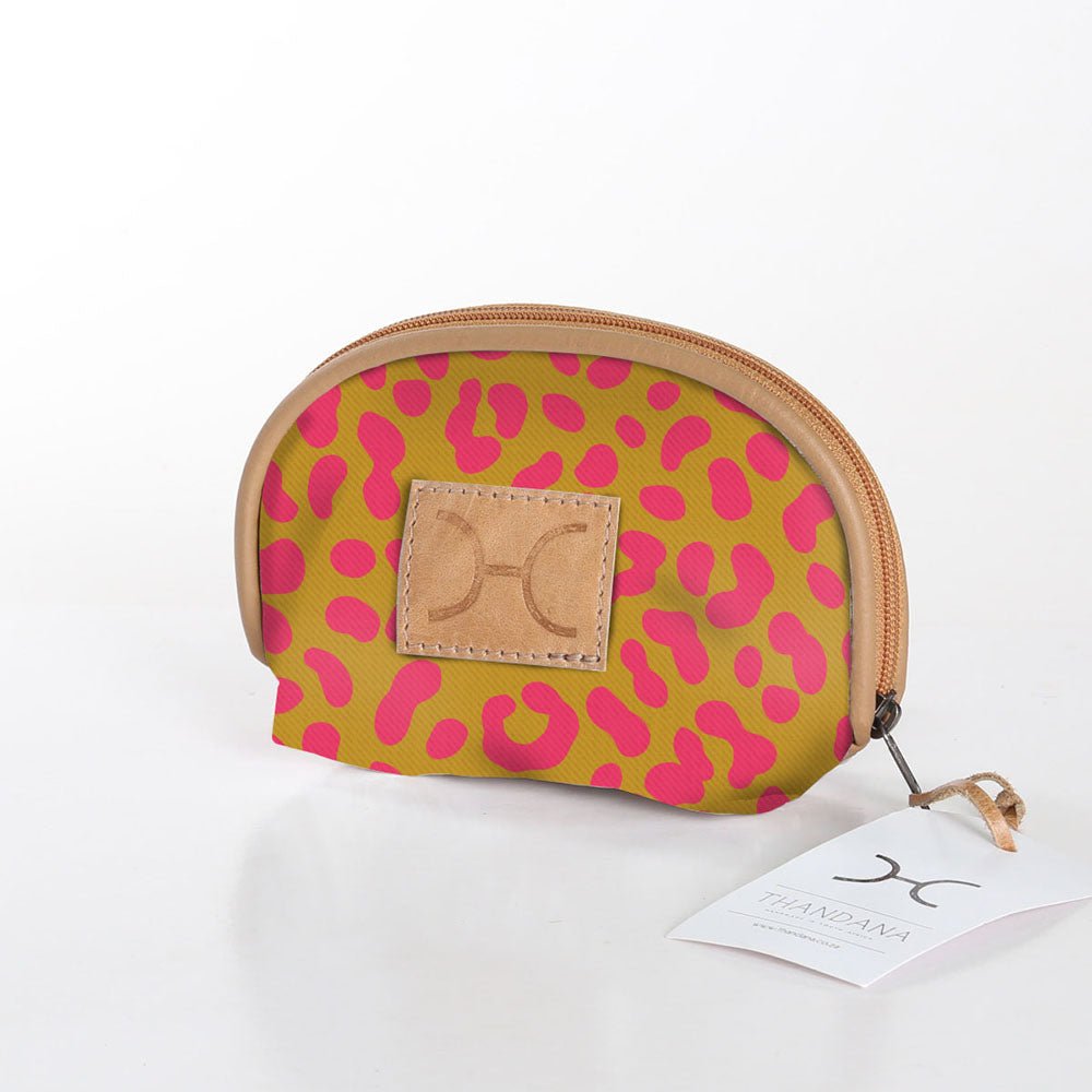 Baby Dummy Bag | Laminated Fabric with Genuine Leather Cheetah - Preppy / Chunky Zip Make Up Fabric Bag by Thandana