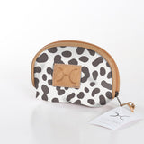 Baby Dummy Bag | Laminated Fabric with Genuine Leather Cheetah - White / Chunky Zip Make Up Fabric Bag by Thandana