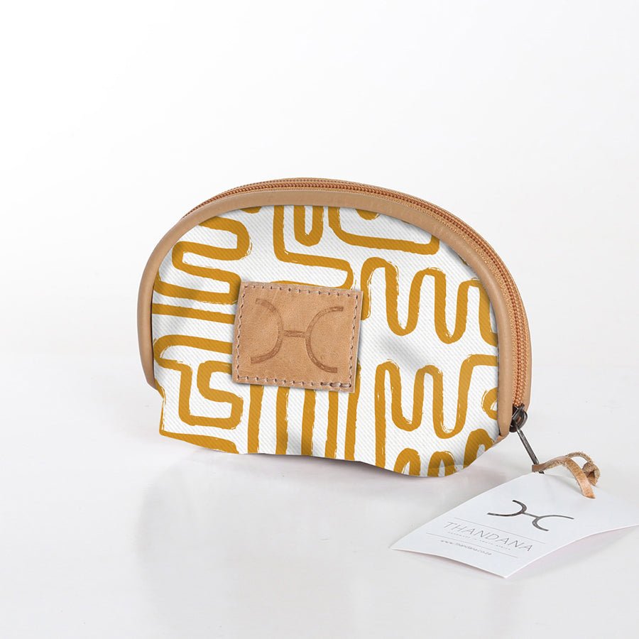 Baby Dummy Bag | Laminated Fabric with Genuine Leather Geo - Sand / Chunky Zip Make Up Fabric Bag by Thandana