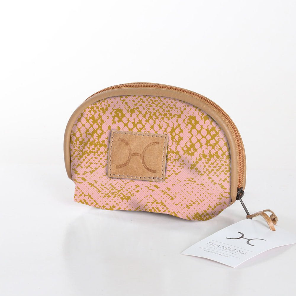 Baby Dummy Bag | Laminated Fabric with Genuine Leather Python - Bloom / Chunky Zip Make Up Fabric Bag by Thandana