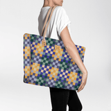 Beach bag large | laminated fabric - checker - jet / chunky zip - utility shopper bag