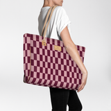 Beach Bag Large | Laminated Fabric Checkmate - Cherry / Chunky Zip Utility Shopper Bag by Thandana