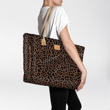 Beach Bag Large | Laminated Fabric Cheetah - Coffee / Chunky Zip Utility Shopper Bag by Thandana